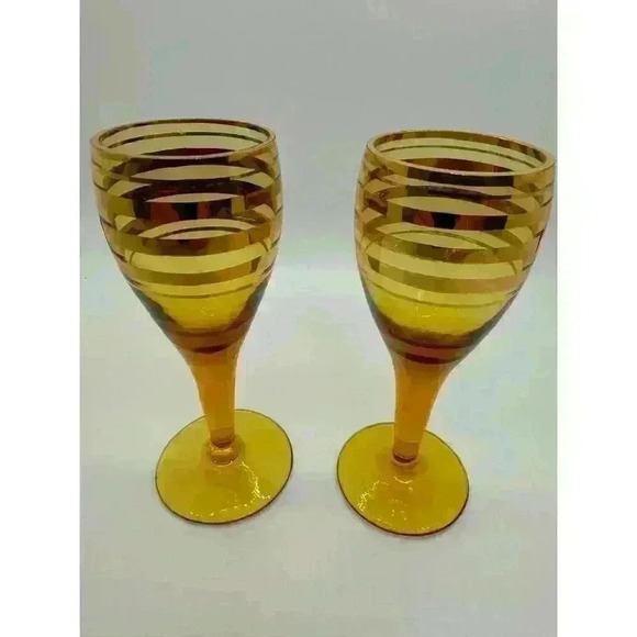 MCM Vintage Gold Banded Cordial Glasses Set of Two Excellent Condition - Picture 4 of 8